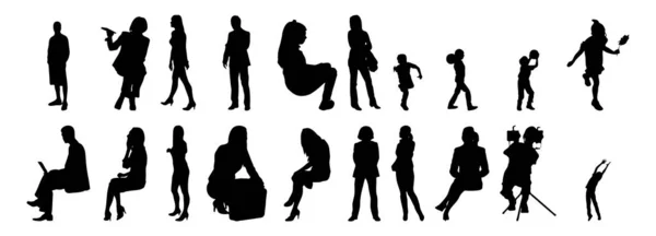 Vektor Silhouetten Umrisse Von Menschen Konturzeichnung Menschen Silhouette Icon Set — Stockvektor