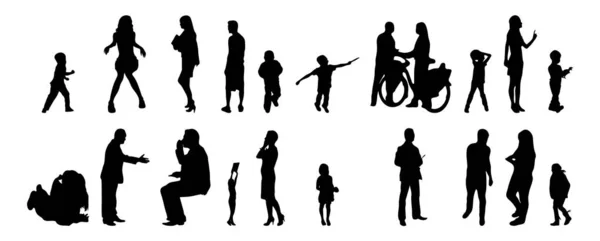 Vektor Silhouetten Umrisse Von Menschen Konturzeichnung Menschen Silhouette Icon Set — Stockvektor