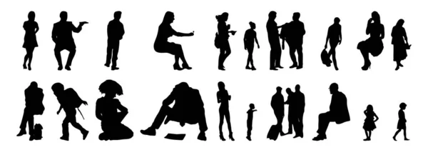 Vektor Silhouetten Umrisse Von Menschen Konturzeichnung Menschen Silhouette Icon Set — Stockvektor