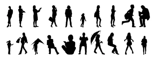 Vector Silhouetten Overzicht Silhouetten Van Mensen Contourtekening Personensilhouet Icoon Set — Stockvector