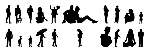 Vector Silhouetten Overzicht Silhouetten Van Mensen Contourtekening Personensilhouet Icoon Set — Stockvector