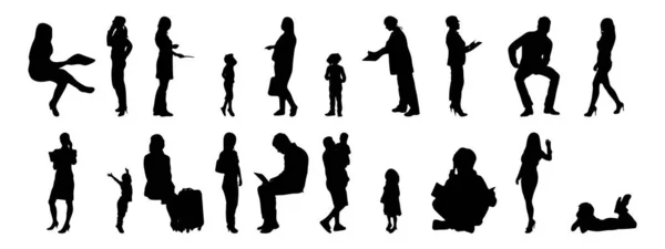 Vektor Silhouetten Umrisse Von Menschen Konturzeichnung Menschen Silhouette Icon Set — Stockvektor