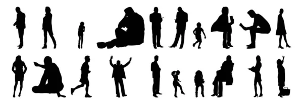 Vektor Silhouetten Umrisse Von Menschen Konturzeichnung Menschen Silhouette Icon Set — Stockvektor