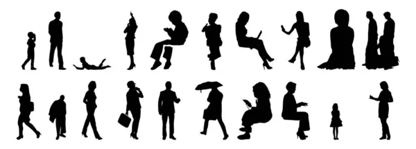 Silhouettes Vectorielles Silhouettes Esquissées Personnes Dessin Contour Silhouette Personnes Icône — Image vectorielle