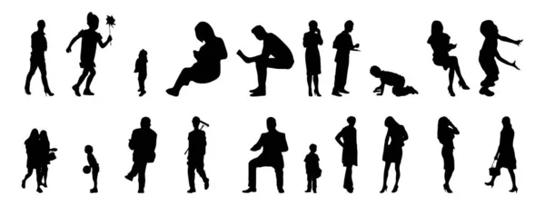 Vector Silhouetten Overzicht Silhouetten Van Mensen Contourtekening Personensilhouet Icoon Set — Stockvector