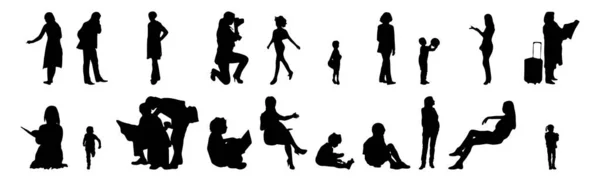 Vektor Silhouetten Umrisse Von Menschen Konturzeichnung Menschen Silhouette Icon Set — Stockvektor