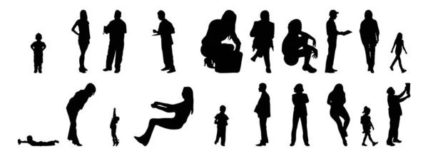 Vektor Silhouetten Umrisse Von Menschen Konturzeichnung Menschen Silhouette Icon Set — Stockvektor