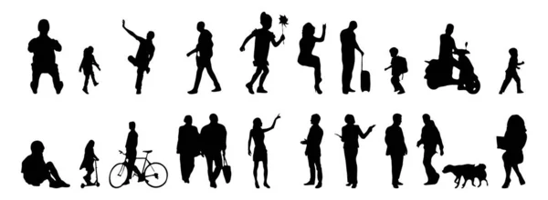 Vector silhouettes, Outline silhouettes of people, Contour drawing, people silhouette, Icon Set Isolated, Silhouette of sitting people, Architectural set