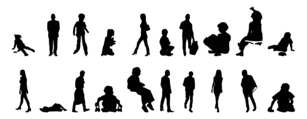 Vektor Silhouetten Umrisse Von Menschen Konturzeichnung Menschen Silhouette Icon Set — Stockvektor