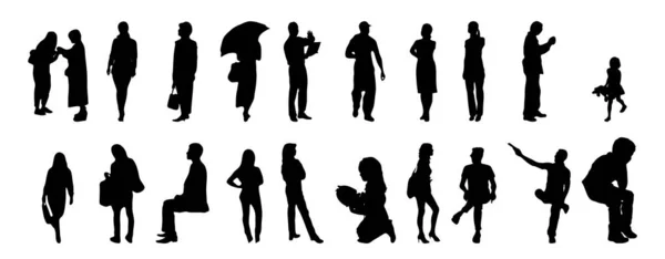 Vektor Silhouetten Umrisse Von Menschen Konturzeichnung Menschen Silhouette Icon Set — Stockvektor