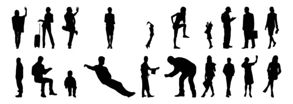 Vektor Silhouetten Umrisse Von Menschen Konturzeichnung Menschen Silhouette Icon Set — Stockvektor