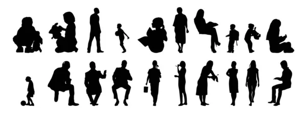 Vector Silhouetten Overzicht Silhouetten Van Mensen Contourtekening Personensilhouet Icoon Set — Stockvector