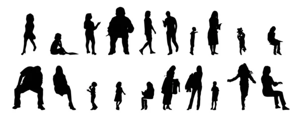 Vektor Silhouetten Umrisse Von Menschen Konturzeichnung Menschen Silhouette Icon Set — Stockvektor