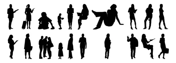 Vektor Silhouetten Umrisse Von Menschen Konturzeichnung Menschen Silhouette Icon Set — Stockvektor