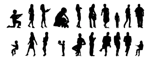 Vector Silhouetten Overzicht Silhouetten Van Mensen Contourtekening Personensilhouet Icoon Set — Stockvector