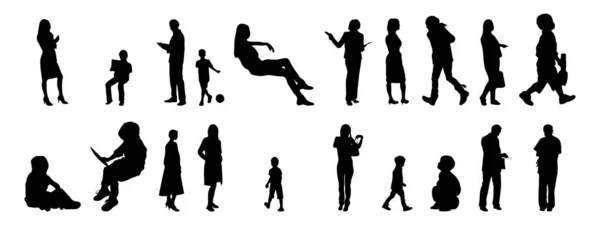 Vektor Silhouetten Umrisse Von Menschen Konturzeichnung Menschen Silhouette Icon Set — Stockvektor