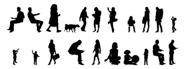 Vektor Silhouetten Umrisse Von Menschen Konturzeichnung Menschen Silhouette Icon Set — Stockvektor