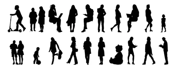 Vector Silhouettes Outline Silhouettes People Contour Drawing People Silhouette Icon — Stock Vector