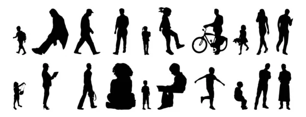 Vektor Silhouetten Umrisse Von Menschen Konturzeichnung Menschen Silhouette Icon Set — Stockvektor