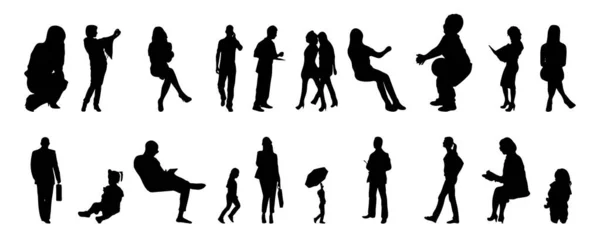 Silhouettes Vectorielles Silhouettes Esquissées Personnes Dessin Contour Silhouette Personnes Icône — Image vectorielle