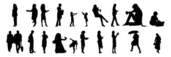 Vektor Silhouetten Umrisse Von Menschen Konturzeichnung Menschen Silhouette Icon Set — Stockvektor