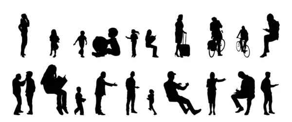 Vektor Silhouetten Umrisse Von Menschen Konturzeichnung Menschen Silhouette Icon Set — Stockvektor