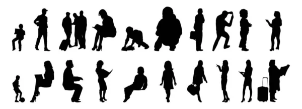 Vektor Silhouetten Umrisse Von Menschen Konturzeichnung Menschen Silhouette Icon Set — Stockvektor