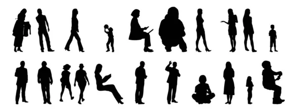 Vector Silhouetten Overzicht Silhouetten Van Mensen Contourtekening Personensilhouet Icoon Set — Stockvector