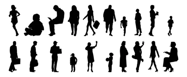 Vector silhouettes, Outline silhouettes of people, Contour drawing, people silhouette, Icon Set Isolated, Silhouette of sitting people, Architectural set