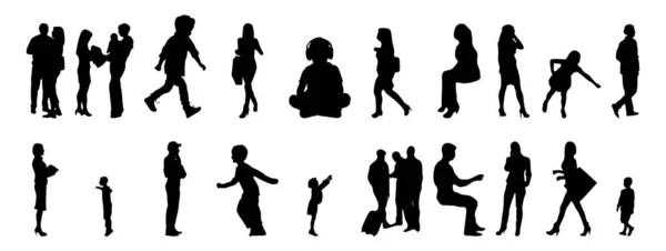 Vector Silhouetten Overzicht Silhouetten Van Mensen Contourtekening Personensilhouet Icoon Set — Stockvector