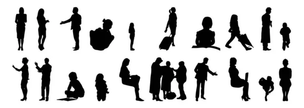 Vektor Silhouetten Umrisse Von Menschen Konturzeichnung Menschen Silhouette Icon Set — Stockvektor