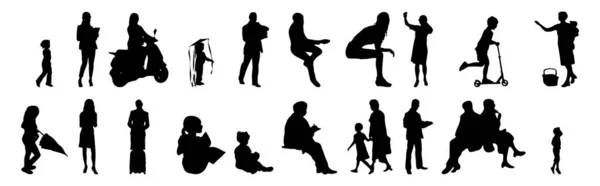 Vektor Silhouetten Umrisse Von Menschen Konturzeichnung Menschen Silhouette Icon Set — Stockvektor