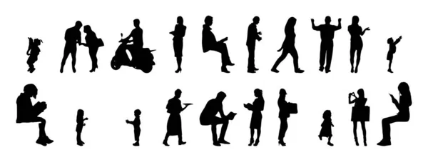 Vektor Silhouetten Umrisse Von Menschen Konturzeichnung Menschen Silhouette Icon Set — Stockvektor