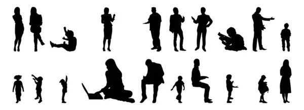 Vektor Silhouetten Umrisse Von Menschen Konturzeichnung Menschen Silhouette Icon Set — Stockvektor