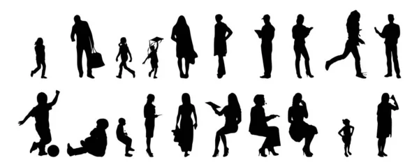 Vektor Silhouetten Umrisse Von Menschen Konturzeichnung Menschen Silhouette Icon Set — Stockvektor