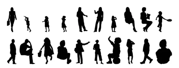 Vektor Silhouetten Umrisse Von Menschen Konturzeichnung Menschen Silhouette Icon Set — Stockvektor