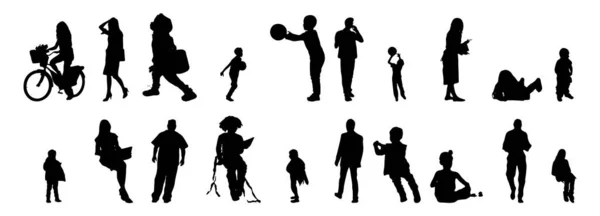 Vektor Silhouetten Umrisse Von Menschen Konturzeichnung Menschen Silhouette Icon Set — Stockvektor