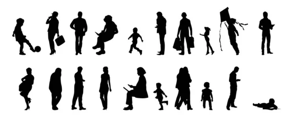 Vektor Silhouetten Umrisse Von Menschen Konturzeichnung Menschen Silhouette Icon Set — Stockvektor