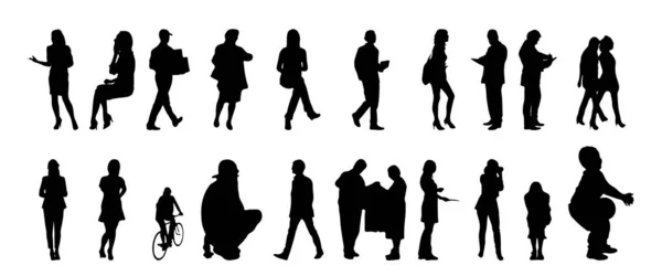 Silhouettes Vectorielles Silhouettes Esquissées Personnes Dessin Contour Silhouette Personnes Icône — Image vectorielle