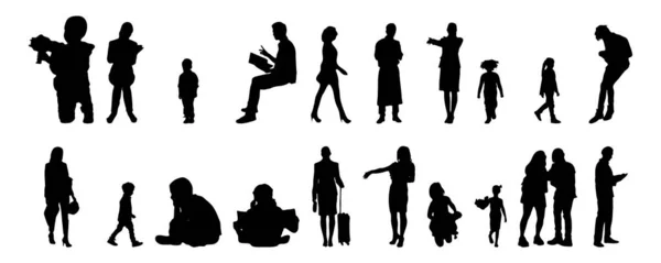 Vector silhouettes, Outline silhouettes of people, Contour drawing, people silhouette, Icon Set Isolated, Silhouette of sitting people, Architectural set