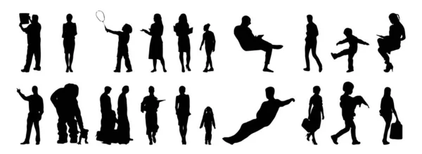 Vektor Silhouetten Umrisse Von Menschen Konturzeichnung Menschen Silhouette Icon Set — Stockvektor