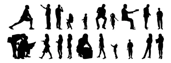 Vektor Silhouetten Umrisse Von Menschen Konturzeichnung Menschen Silhouette Icon Set — Stockvektor