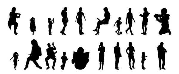 Vector Silhouetten Overzicht Silhouetten Van Mensen Contourtekening Personensilhouet Icoon Set — Stockvector