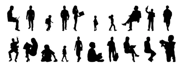 Vector Silhouettes Outline Silhouettes People Contour Drawing People Silhouette Icon — Stock Vector