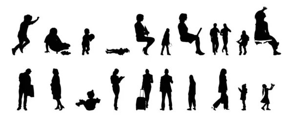 Vektor Silhouetten Umrisse Von Menschen Konturzeichnung Menschen Silhouette Icon Set — Stockvektor