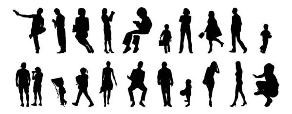 Vektor Silhouetten Umrisse Von Menschen Konturzeichnung Menschen Silhouette Icon Set — Stockvektor