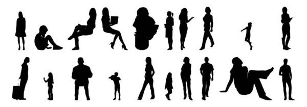 Vector Silhouetten Overzicht Silhouetten Van Mensen Contourtekening Personensilhouet Icoon Set — Stockvector