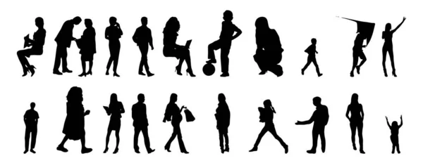 Vector Silhouettes Outline Silhouettes People Contour Drawing People Silhouette Icon — Stock Vector