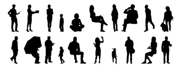 Vektor Silhouetten Umrisse Von Menschen Konturzeichnung Menschen Silhouette Icon Set — Stockvektor