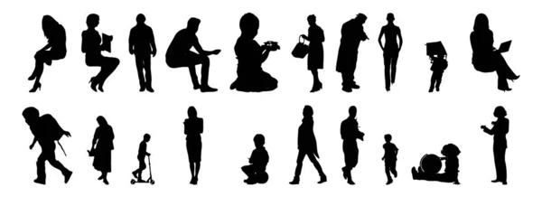 Vektor Silhouetten Umrisse Von Menschen Konturzeichnung Menschen Silhouette Icon Set — Stockvektor